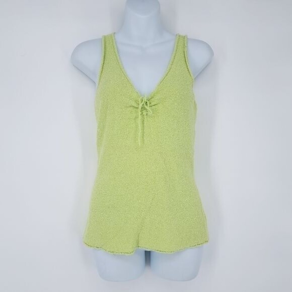 Margaret OLeary Cotton Blend Textured Ruched Neckline Tank Top In Lime